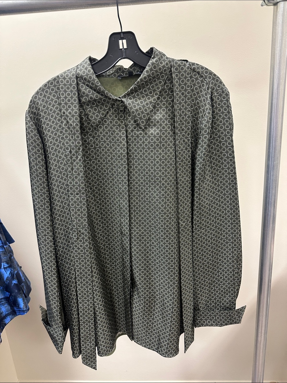 Lafayette 148 New York Olive Green Circular-Print Button-Down Shirt